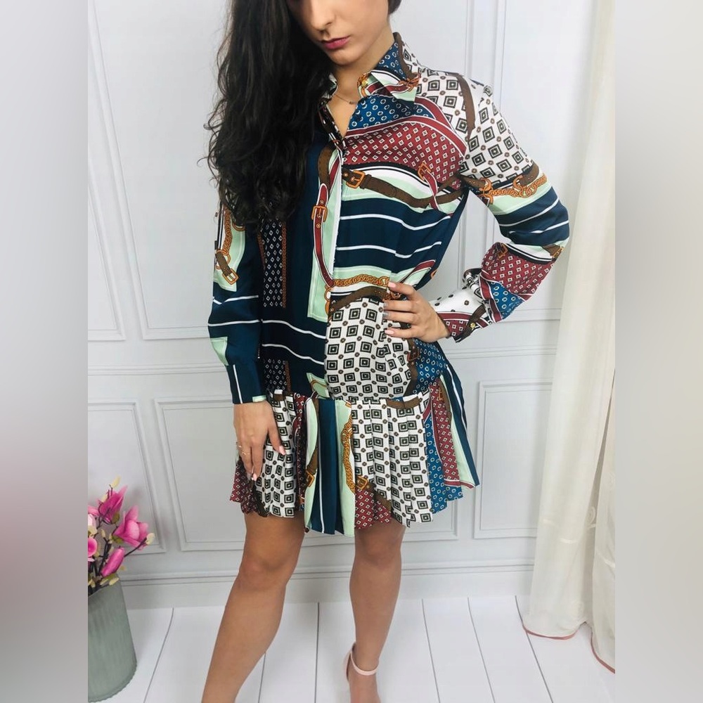 Zara pleated printed dress Xs